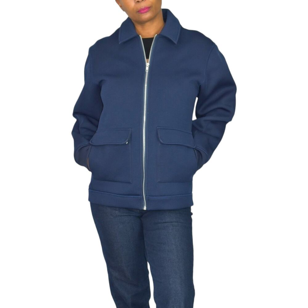 ASOS Scuba Jacket Navy Blue Utility Workwear Coat Chore Zip Front Size Medium